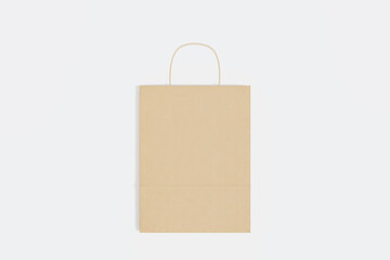 Poster - Close up of empty paper bag on white background. Shopping concept. Mock up, 3D Rendering.