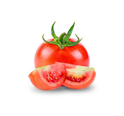 Fresh red tomato slices isolated on white background