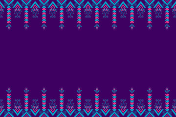 Wall Mural - Pink and Blue Flower on Purple. Geometric ethnic oriental pattern traditional Design for background,carpet,wallpaper,clothing,wrapping,Batik,fabric, illustration embroidery style