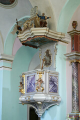 Pulpit in in St. Vitus Church in Brdovec, Croatia