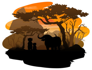 Wall Mural - Isolated silhouette savanna forest