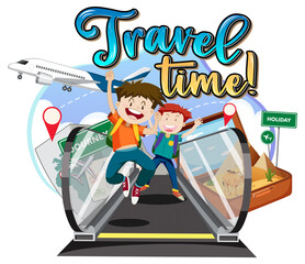 Poster - Travel Time typography logo with travelers group