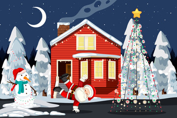 Sticker - Christmas winter scene with happy children