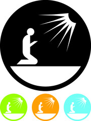 Muslim, Christian or Buddhist prayer. Man on his knees icon. Praying room vector sign isolated