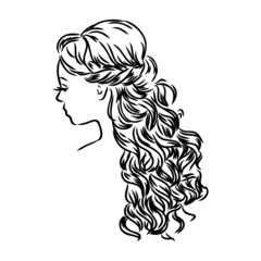 Woman with stylish classic bun with perfect eyebrow shaped and full. Illustration of business hairstyle with natural long hair.