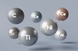 Flying metal balls, material for electric vehicles. Science background 3d illustration