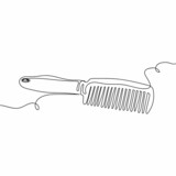 Continuous one simple single abstract line drawing of comb for hairstyle barber icon in silhouette on a white background. Linear stylized.