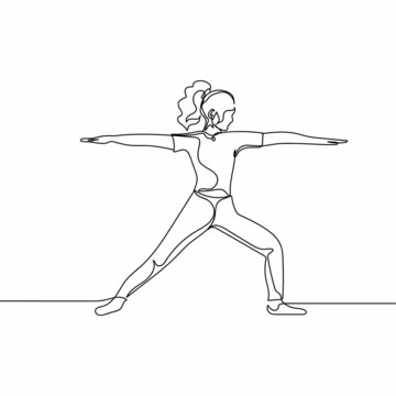 Continuous one simple single abstract line drawing of fitness woman sport concept icon in silhouette on a white background. Linear stylized.