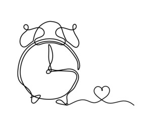 Wall Mural - Abstract clock with heart as line drawing on white background. Vector