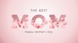 mother's day banner in pink with the word MOM flying out of the heart