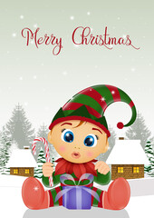 Wall Mural - illustration of baby elf christmas