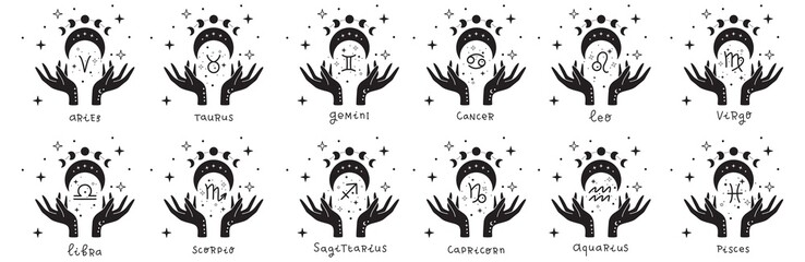zodiac astrology horoscope design vector illustrations set. esoteric zodiacal horoscope templates