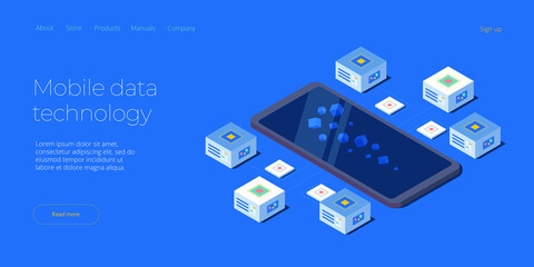 Wall Mural - mobile data processing technology in isometric vector illustration. information storage and analysis