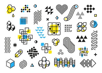 Poster - Memphis minimal geometric shapes. Business shaping, form triangle elements. Circle, arrows line abstract modern design. Different tidy figures vector set