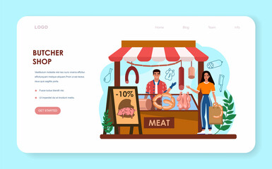 Wall Mural - Butcher or meatman web banner or landing page. Fresh meat