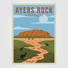 Australia Landmark Or Ayers Rock Poster Illustration Template Design