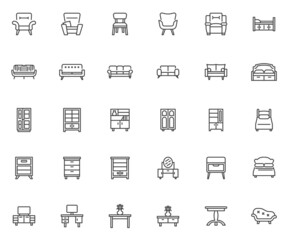 Wall Mural - Household furniture line icons set