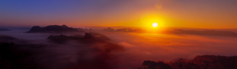 Wall Mural - Landscape of morning sunrise over the mountains