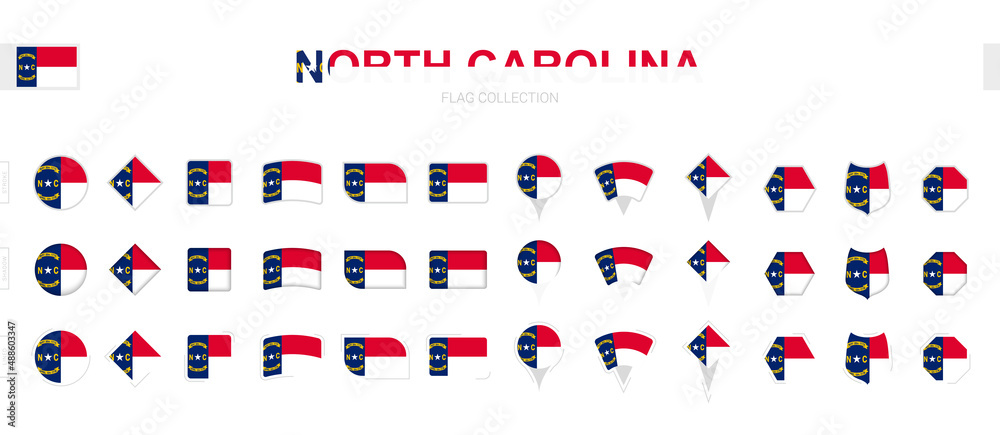 Large collection of North Carolina flags of various shapes and effects ...