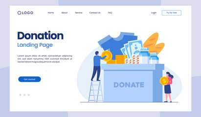 Donation, charity, love, illustration flat vector template landing page