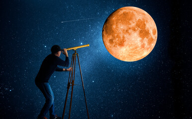 Wall Mural - looking at the stars through a telescope