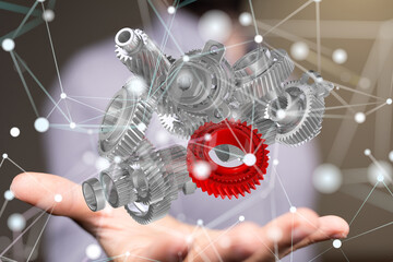 Poster - gear Futuristic in Industry 4.0 and business virtual diagram