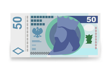 Wall Mural - Polish Zloty Vector Illustration. Poland money set bundle banknotes. Paper money 50 PLN. Flat style. Isolated on white background. Simple minimal design.