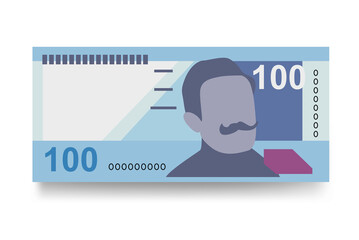 Peruvian New Sol Vector Illustration. Peru money set bundle banknotes. Paper money 100 PEN. Flat style. Isolated on white background. Simple minimal design.