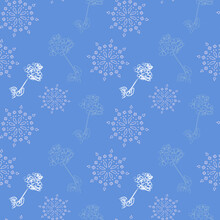 Seamless Pattern With Small White Floral Ornaments And Geranium Flowers On A Pastel Blue Background. Vector Design For Fabric, Textile, Wallpaper, Prints, Decorations, Packaging.
