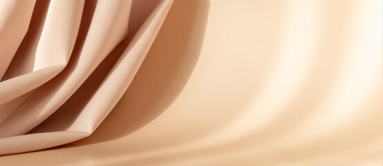 abstract 3d studio with draping silk fabric and shadow on cream beige pastel monochrome background f