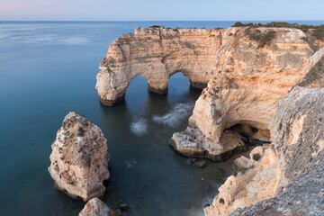 Wall Mural - Coastal view from Praia da Marinha beach of Algarve region in Atlantic ocean of Portugal, Europe