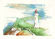 Watercolour Of A Lighthouse At Faroe Islands