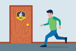 © PlutusART - a man with diarrhea runs to the door with a toilet sign. really want to write. flat vector illustration.