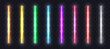 Neon light tubes set. Colorful glowing halogen or led light lamps. Realistic neon illuminated lines, borders and frame elements on transparent background. Vector.