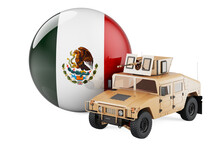 Military Truck With Mexican Flag. Combat Defense Of Mexico, Concept. 3D Rendering