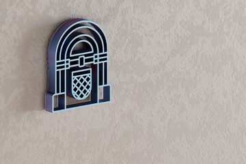 Poster - Vintage Jukebox icon. Beautiful Blue Vintage Jukebox symbol icons on wall bright background. 3d rendering illustration. Background pattern for design.