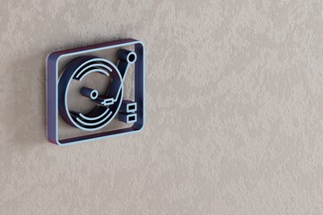 Poster - Retro Record Player icon. Beautiful BlueRetro Record Player symbol icons on wall bright background. 3d rendering illustration. Background pattern for design...