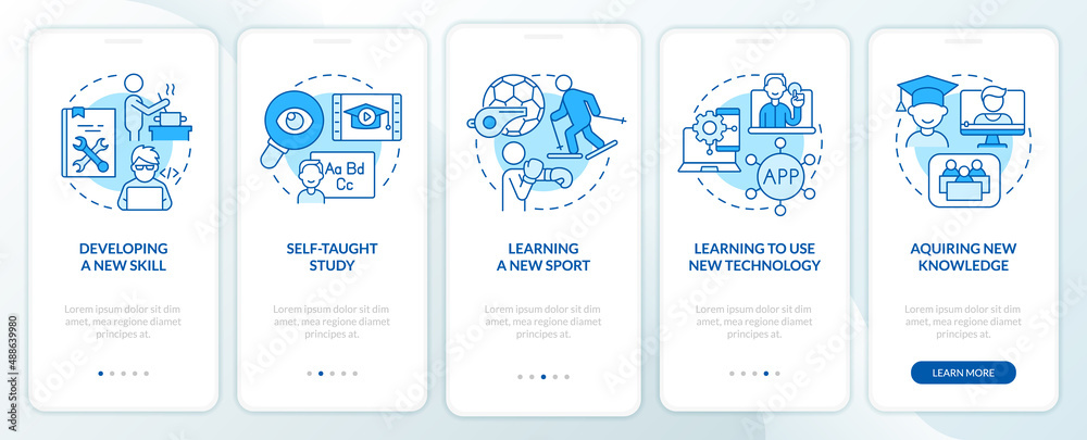 Lifelong learning example blue onboarding mobile app screen ...