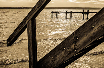 Sticker - old wooden jetty at a lake