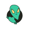 Alien character peeking over, illustration for t-shirt, sticker, or apparel merchandise. With retro cartoon style.