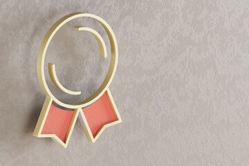 Aufkleber - Beautiful golden Badge symbol on wall bright background. 3d rendering illustration. Background pattern for design.
