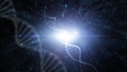 Poster - looping binary data with shining 3d dna chains roation.