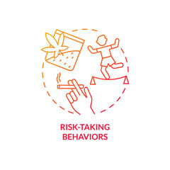 Poster - Risk-taking behaviors red gradient concept icon. Teenager mental disorder abstract idea thin line illustration. Impulsivity and thrill seeking. Isolated outline drawing. Myriad Pro-Bold font used