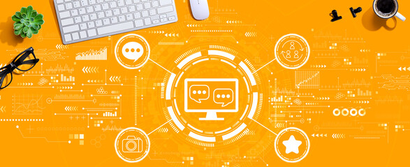Poster - social media theme with a computer keyboard and a mouse