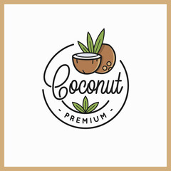 Sticker - Coconut fruit logo. Rounded line of coconut slice