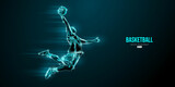 Fototapeta Kosmos - Abstract silhouette of a basketball player man in action isolated blue background. Vector illustration