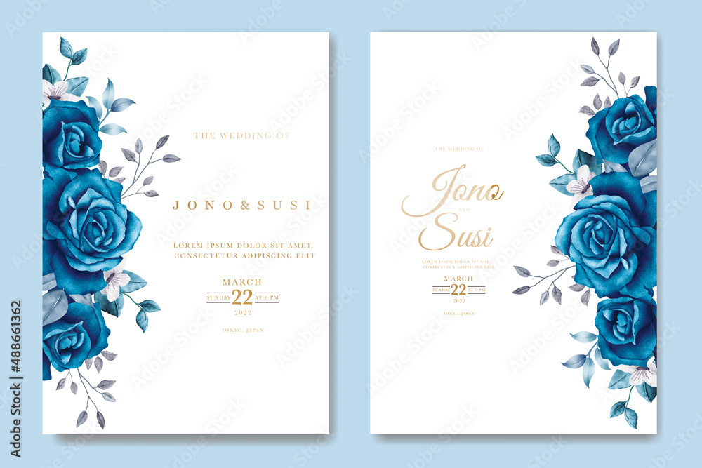 Beautiful Floral Navy Blue Wedding Invitation Card Stock Vector | Adobe ...