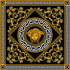 Golden baroque pattern on black. EPS10 Illustration.	