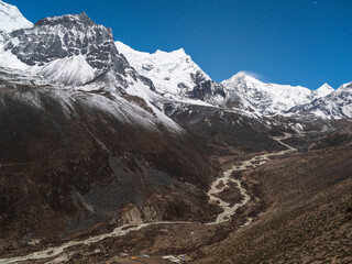Wall Mural - view to river in night shot in valley khumbu in nepal