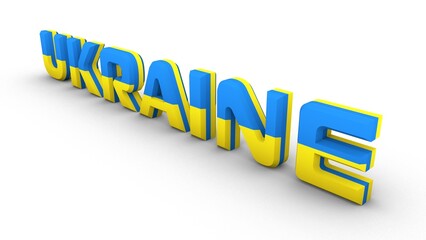 Poster - 3D inscription Ukraine in national colors on a white background.